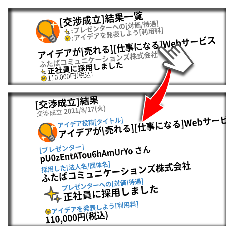 [交渉成立]結果 サイトに掲載されます