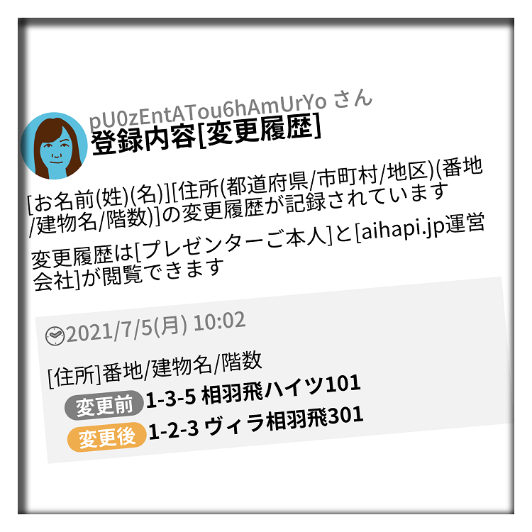 登録内容[変更履歴]を記録しています